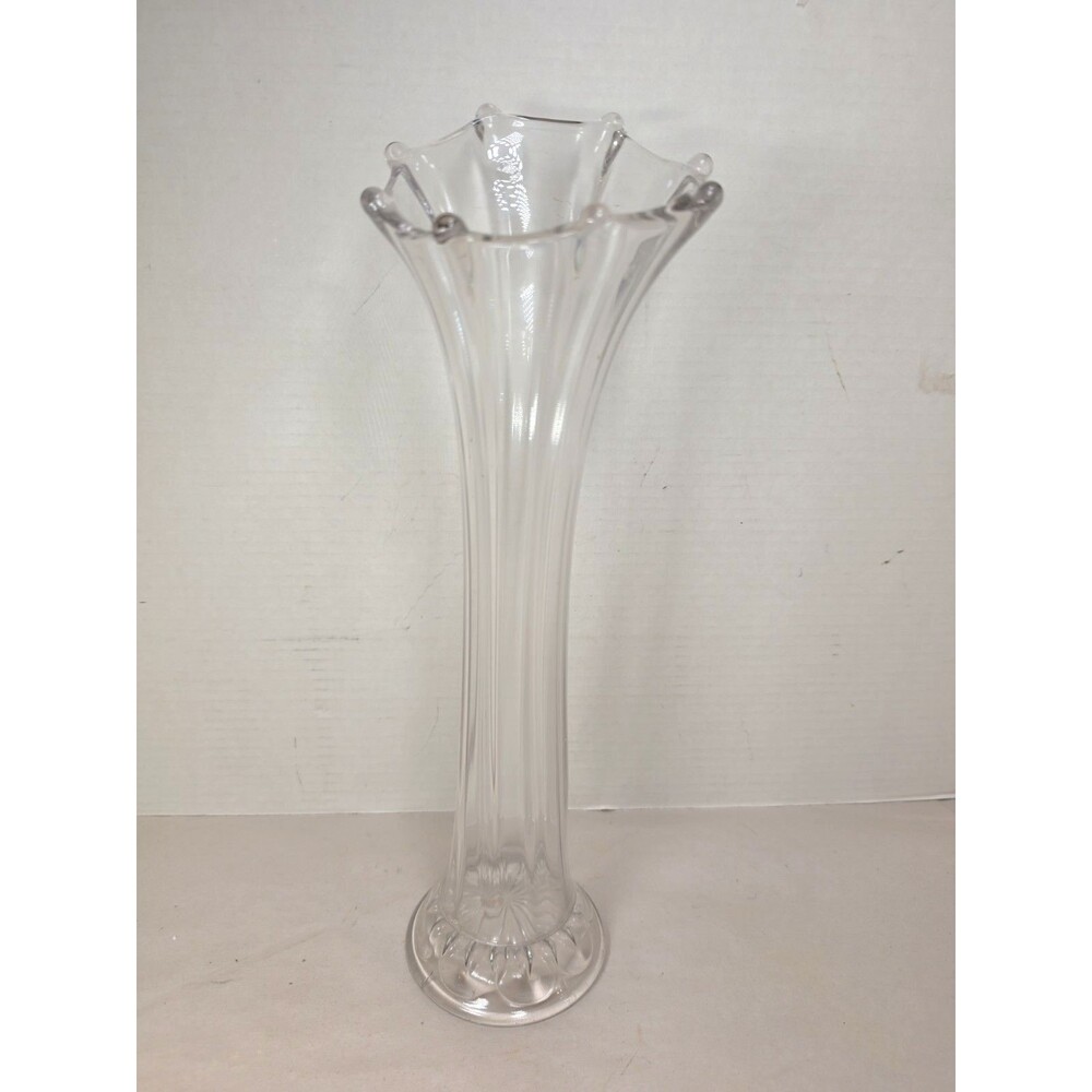 Vintage 15" Clear Swung Glass Vase READ